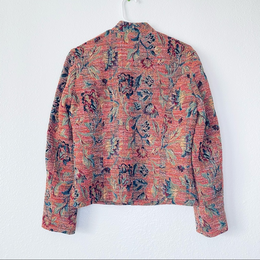 Coldwater Creek XS Floral Tapestry Mock Neck Open Front Cottagecore Jacket - Picture 2 of 7